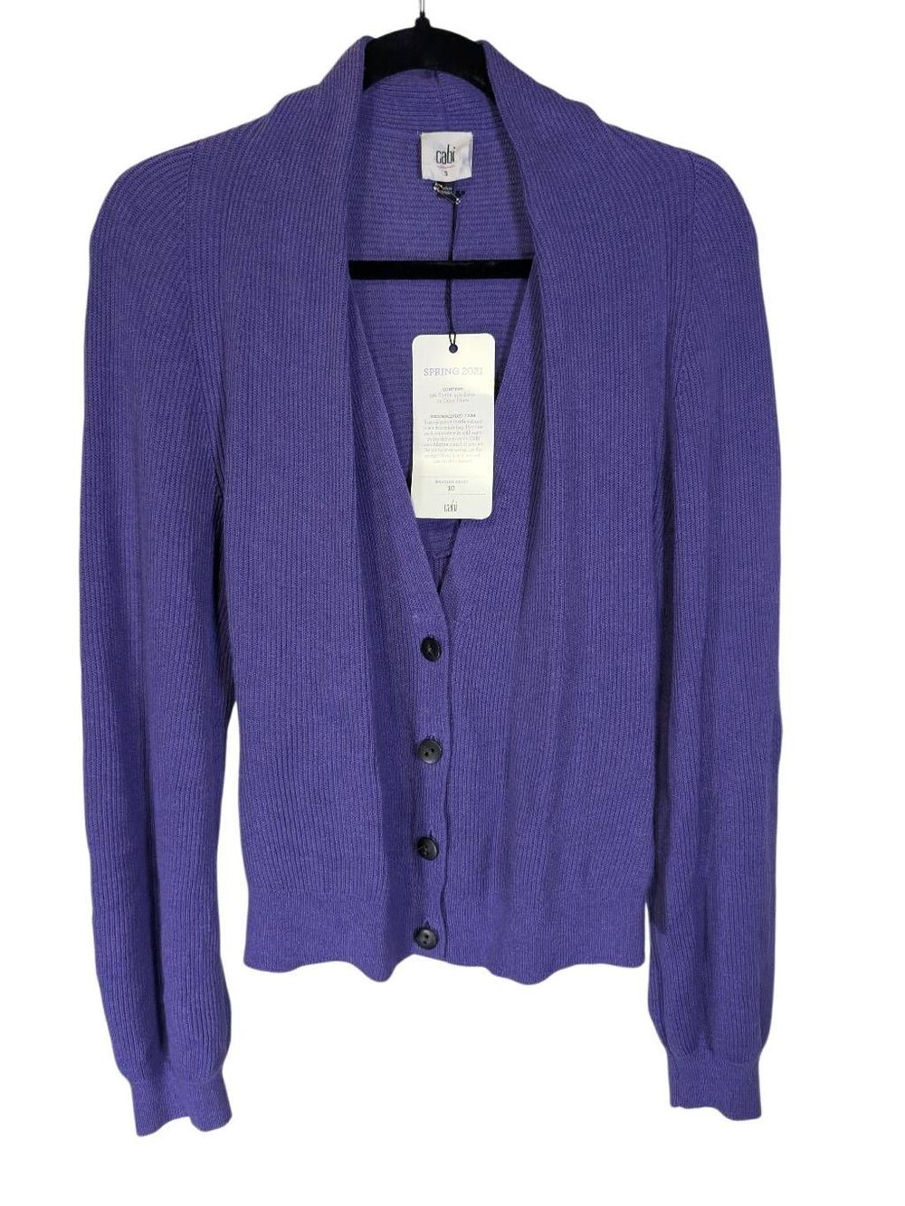 Cabi Sunday Cardigan Sweater Button-up Ribbed Knit V-neck Purple Women's Small